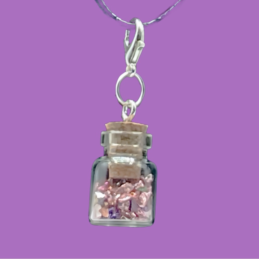NWT MINI CRUSHED CRYSTALS REMOVABLE PENDANT WITH CLASP BLACK CORD NECKLACE
